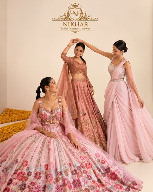 Blush pink lehenga and pre-draped saree