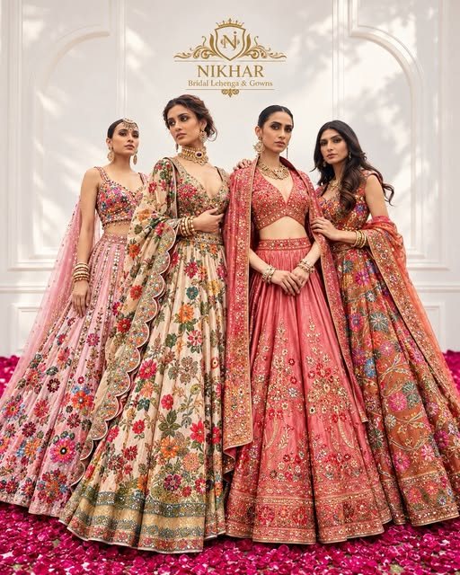 Four brides in floral kalidar lehengas